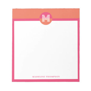 Chic Retro Pink Orange Geometric Modern Monogram Notepad