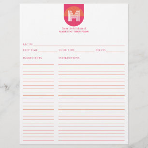 Chic Retro Pink Orange Geometric Monogram Recipe