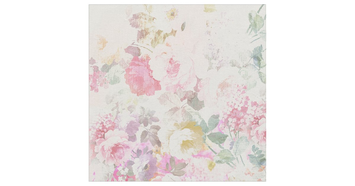 Chic retro pink white watercolor floral pattern fabric ...