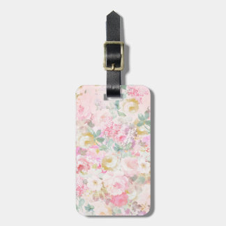Chic retro pink white watercolor floral pattern luggage tag