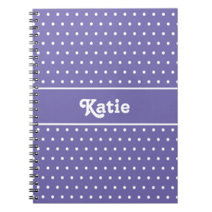 Chic Retro Polka Dots Purple and White Name  Notebook