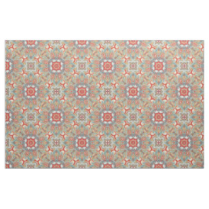 Chic Retro Red Turquoise Teal Kaleidoscope Pattern Fabric