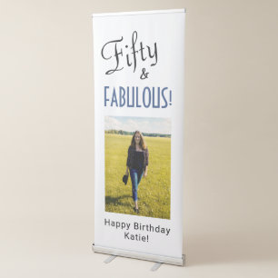 Chic Retro Script 50th Birthday Photo Retractable Banner