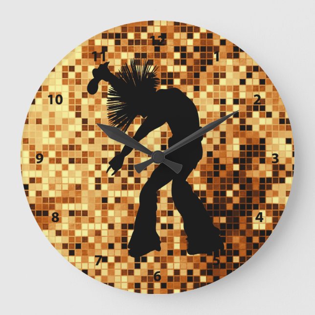 Chic Retro Singer Dancer Gold Mirror Tiles Large Clock (Front)