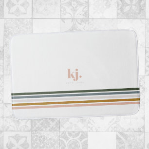 Chic Retro Stripes Monogram Bath Mat