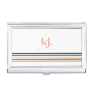 Chic Retro Stripes Monogram Business Card Holder