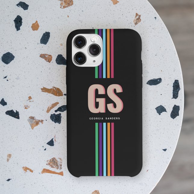 Chic Retro Stripes Monogram  Case-Mate iPhone Case (Creator Uploaded)