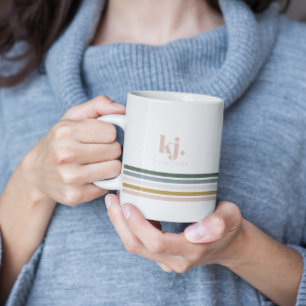 Chic Retro Stripes Monogram Coffee Mug
