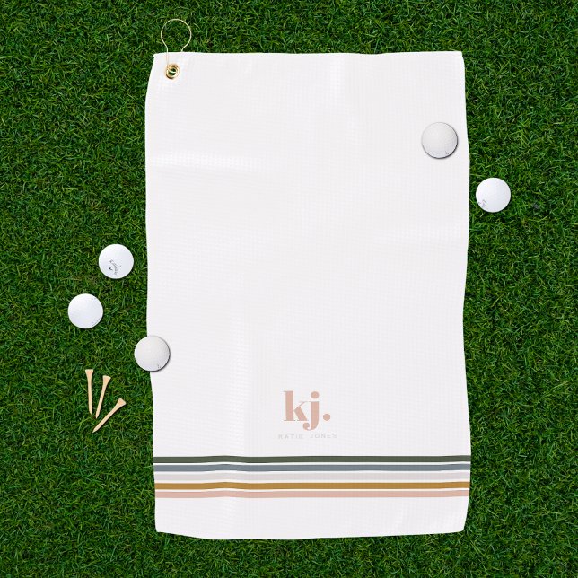 Chic Retro Stripes Monogram Golf Towel (Creator Uploaded)