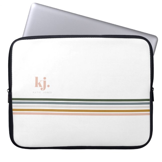 Chic Retro Stripes Monogram Laptop Sleeve (Front)