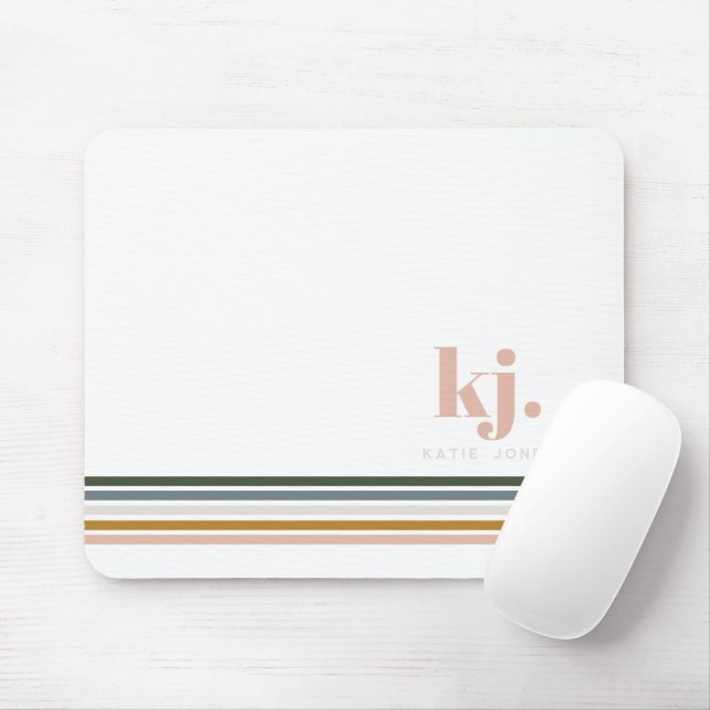 Chic Retro Stripes Monogram Mouse Mat (With Mouse)