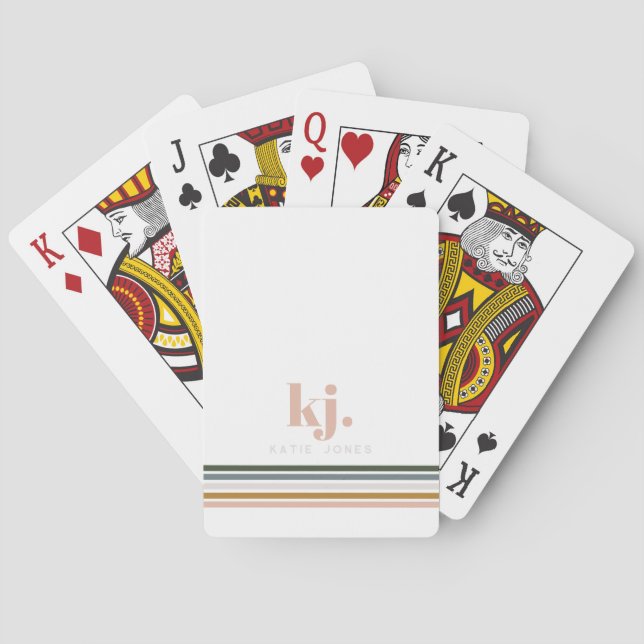 Chic Retro Stripes Monogram Playing Cards (Back)