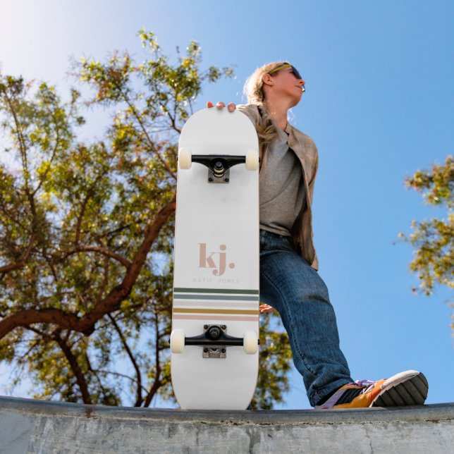 Chic Retro Stripes Monogram Skateboard (Outdoor 1)