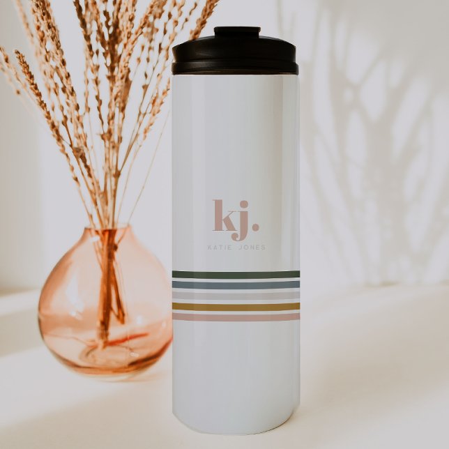 Chic Retro Stripes Monogram Thermal Tumbler (Creator Uploaded)