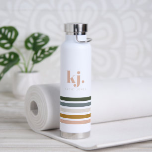 Chic Retro Stripes Monogram Water Bottle