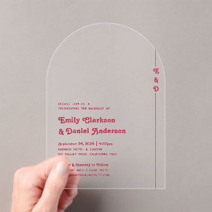 Chic Retro Summer Bright Hot Pink Monogram Wedding Acrylic Invitations