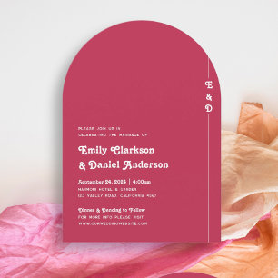 Chic Retro Summer Bright Hot Pink Monogram Wedding Invitation
