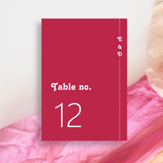 Chic Retro Summer Bright Hot Pink Monogram Wedding Table Number (Creator Uploaded)