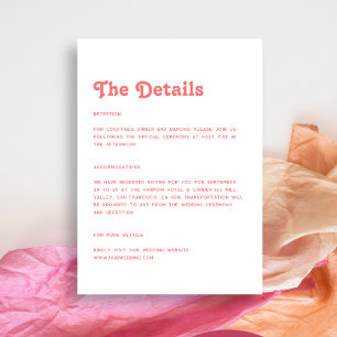 Chic Retro Summer Coral Pink Wedding Details Enclosure Card
