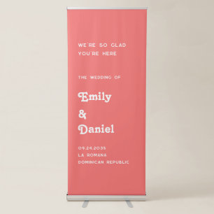 Chic Retro Summer Coral Pink Wedding Welcome Retractable Banner