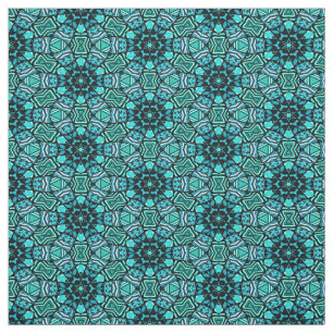 Chic Retro Teal Turquoise Oriental Mosaic Pattern Fabric