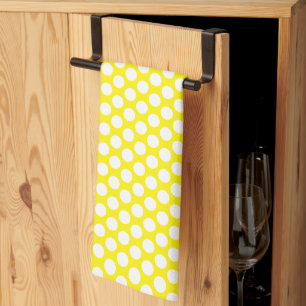 Chic Retro Vintage White Polka Dots Bright Yellow Tea Towel