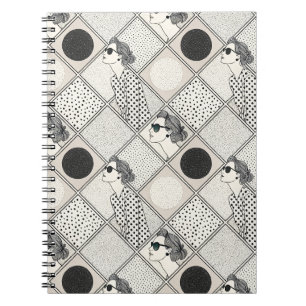 Chic Retro Woman Minimalist Monochrome Pattern Art Notebook