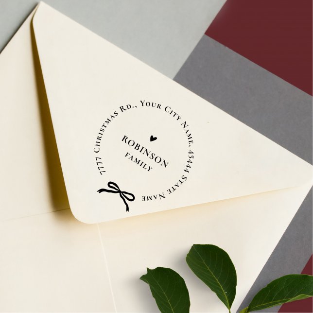 Chic Ribbon Round Elegant Family Return Address Rubber Stamp (Creator Uploaded)