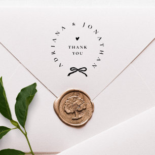 Chic Ribbon Round Elegant Wedding Thank You Rubber Stamp