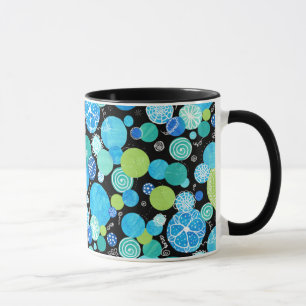 Chic Ringer Mug, Quirky Blue Moons Pattern Mug