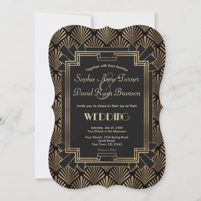 Chic Roaring 20's Great Gatsby Art Deco Wedding Invitation (Front)