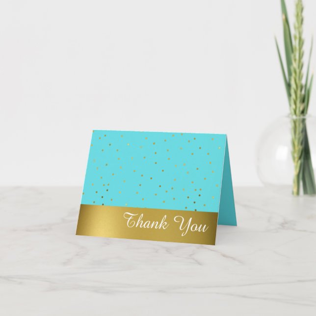Chic Robins Egg Blue and Gold Thank You Note Card (Front)