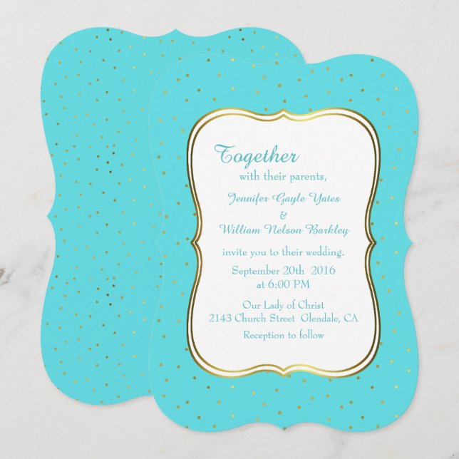 Chic Robins Egg Blue and Gold Wedding Invitation (Front/Back)