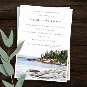 Chic Rocky Pine Mountain Seascape Bridal Shower Invitation