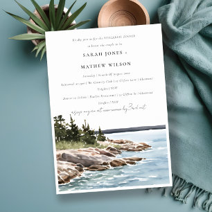 Chic Rocky Pine Mountain Seascape Rehearsal Dinner Invitation