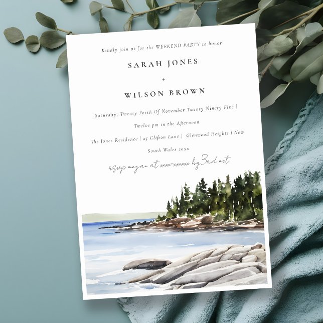 Chic Rocky Pine Mountain Seascape Weekend Party Invitation (Creator Uploaded)