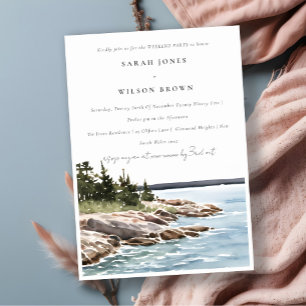 Chic Rocky Pine Mountain Seascape Weekend Party Invitation