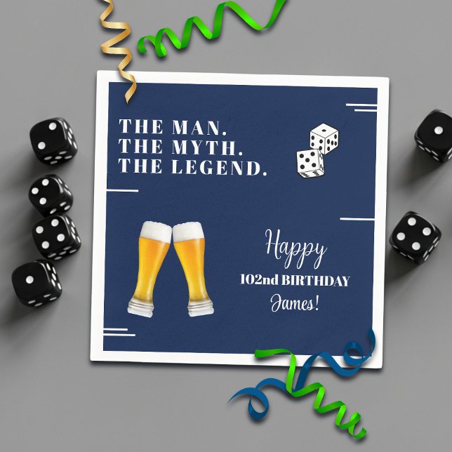 Chic Rolling Dices Pints 102nd Birthday Napkin (Creator Uploaded)