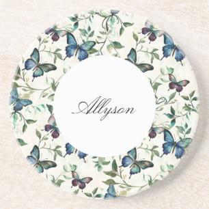 Chic Romantic Blue Butterflies Bridal Shower Coaster