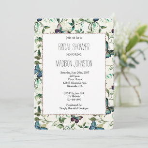 Chic Romantic Blue Butterflies Bridal Shower Invitation
