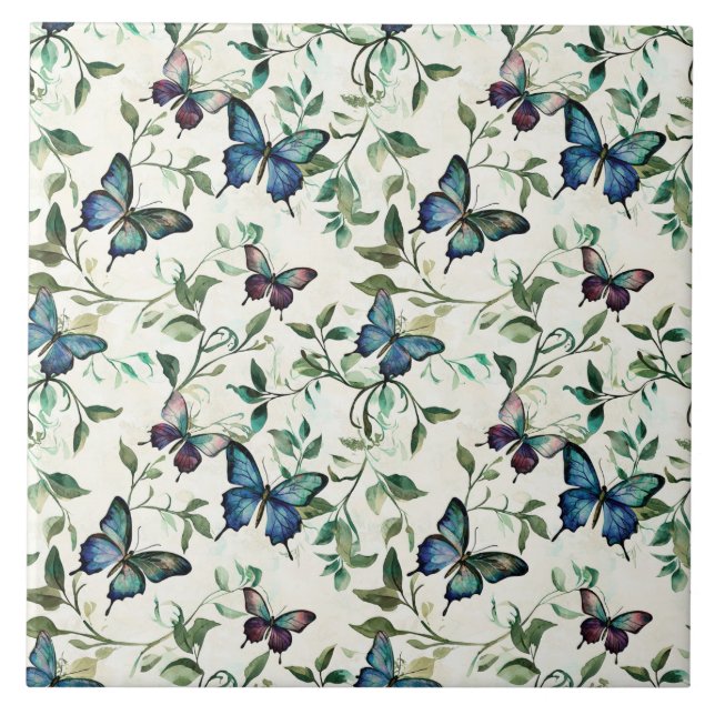 Chic Romantic Blue Butterflies Bridal Shower Tile (Front)