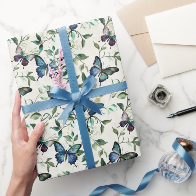 Chic Romantic Blue Butterflies Bridal Shower Wrapping Paper (Gifting)
