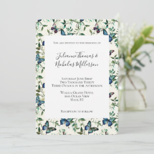Chic Romantic Blue Butterflies Wedding  Invitation