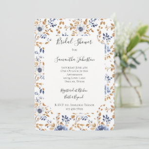 Chic Romantic Blue White Floral Bridal Shower Invitation