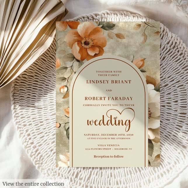 Chic Romantic Boho Burnt Orange Ivory Sage Wedding Invitation (Romantic Boho Burnt Orange Ivory Sage Wedding Invitation)