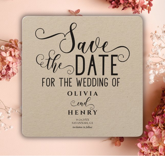 Chic Romantic Calligrphy Script Rustic Save The Date (Creator Uploaded)