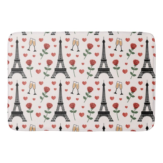 Chic Romantic Paris France Eiffel Tower & Roses Bath Mat (Front)