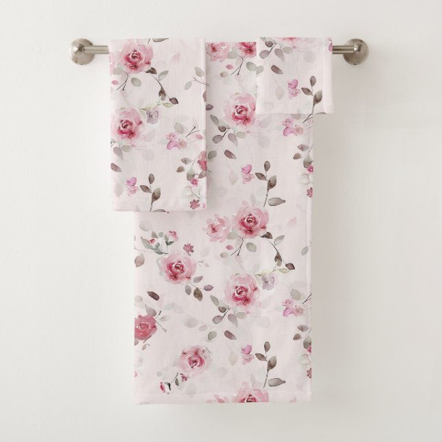 Chic Romantic Pink Floral   Bath Towel Set (Insitu)