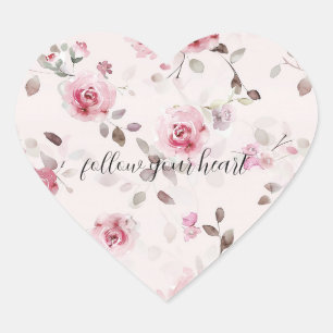Chic Romantic Pink Floral Heart Sticker
