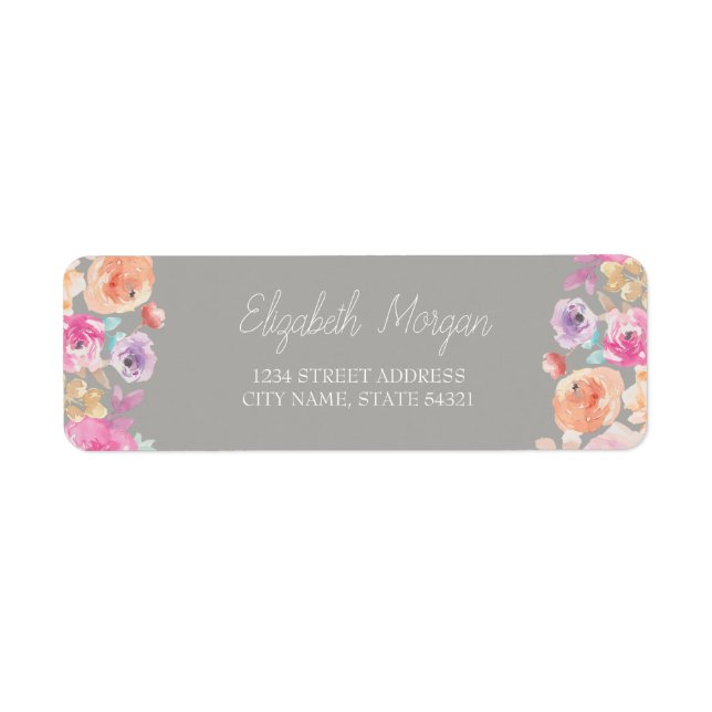 Chic Romantic Watercolor Flowers  Address Label (Front)